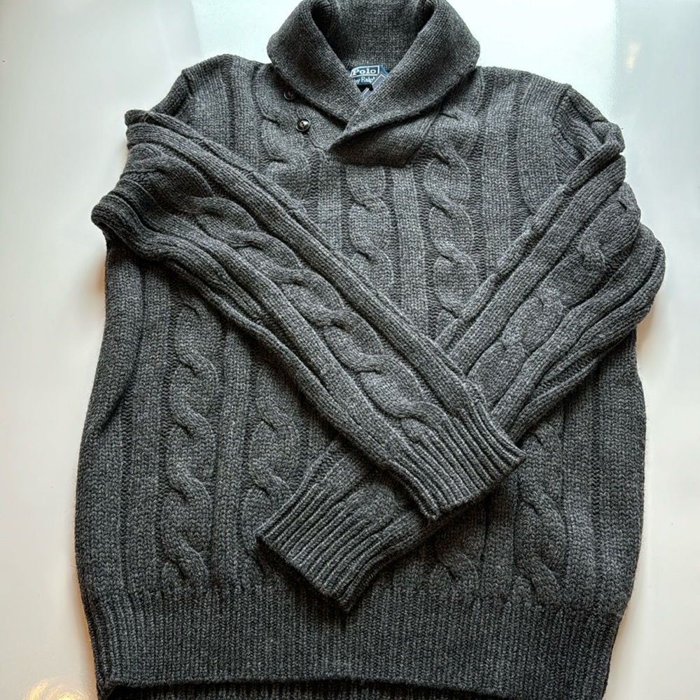 Polo Ralph Lauren Men’s Cable Knit Shawl-Collar Sweater.